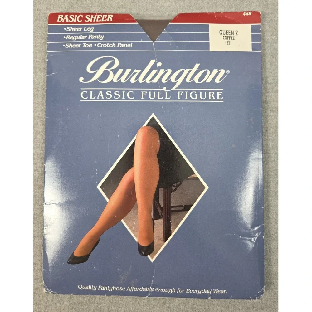 Burlington Pantyhose Classic Full Figure Queen 2 Coffee Basic Sheer Old Stock